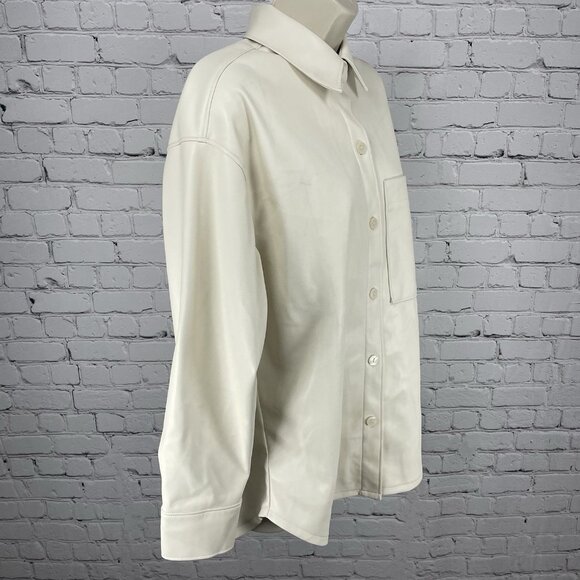Abercrombie & Fitch Ivory Faux Leather Oversized Shacket Jacket Size Small S - Picture 13 of 15